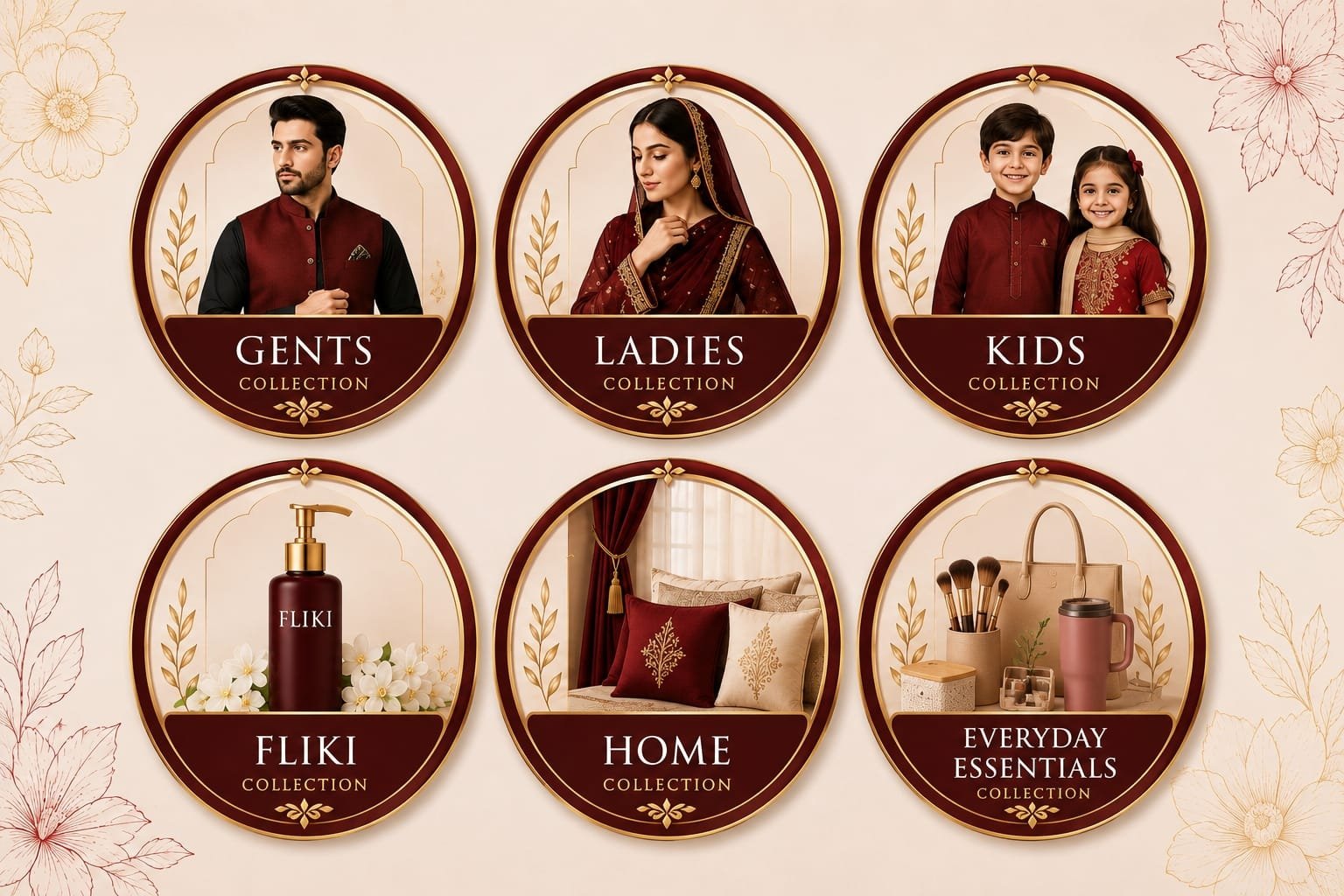 Shop by Category — Gents, Ladies, Kids, Fliki, Home and Everyday Essentials Collections